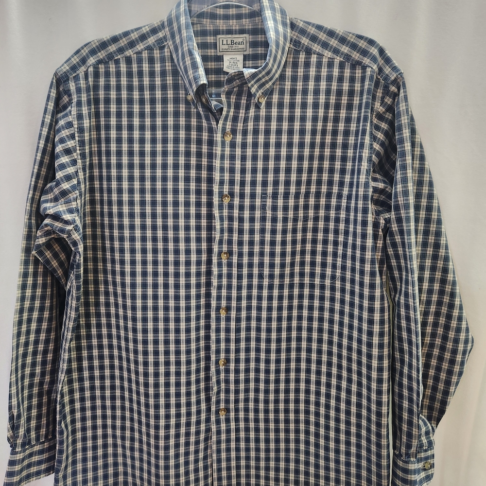 L.L. Bean Men's Navy Checkered Button Down Shirt